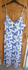 UNBRANDED WHITE AND BLUE BUTTERFLY STRAPPY LONG DRESS   3XL  PLUS size