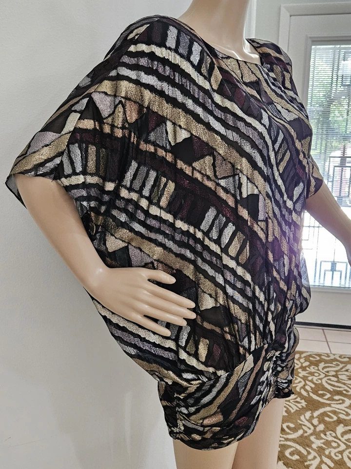 Женский блузон Jeri Sherman Saks металлик размер 6 золото серебро доломан геометрический - Изображение 2 из 4