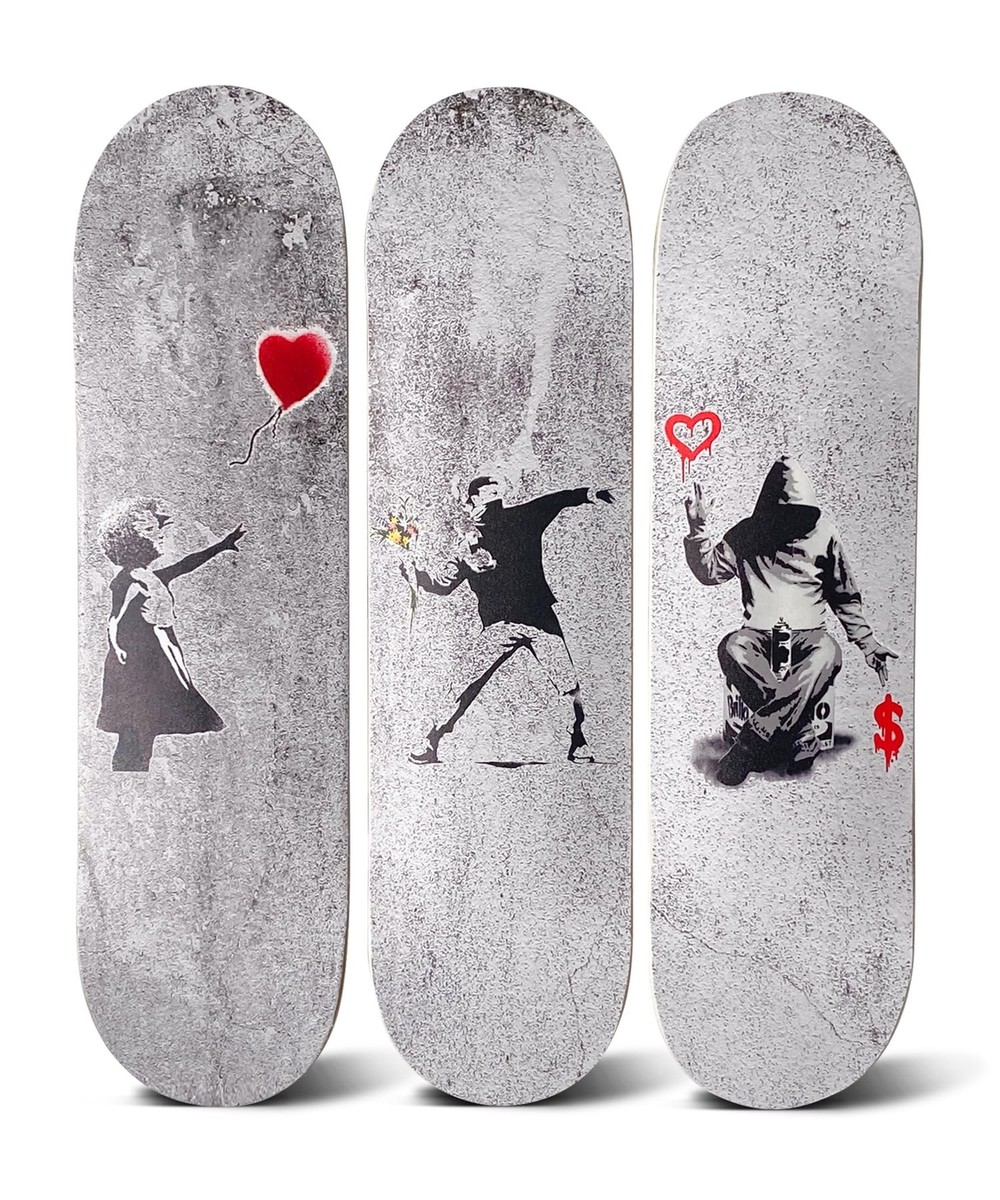 BANKSY バンクシー スケートボード板 Amazon.com: Skateboard Canvas Wall Art - Banksy 3 Piece Set on 7