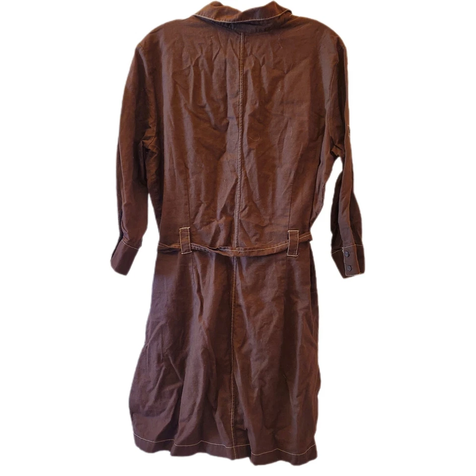 Vestido Camisa Merona Mujer Completo Frontal Botones Bolsillos Enrollables Talla XL Marrón Lino  Foto 2 de 4