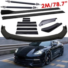 Front Bumper Lip Splitter 78.7" Side Skirt Strut Rods Body For Porsche Panamera