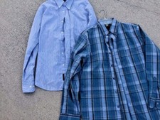 SALE @ DOCKERS Set of 2 Striped & Plaid Stain Defend Dress Casual Shirt Men Sz M