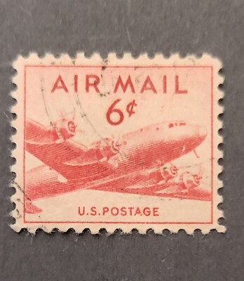 レア1940年代のレッドエアメール6セント使用済切手 s-l400.jpg