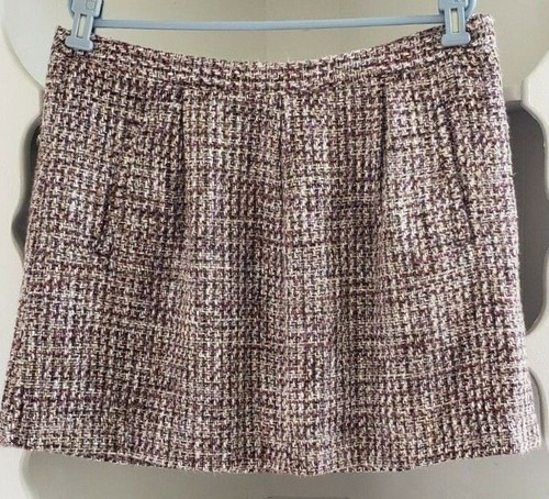 Gap Holiday Skirt Size 14 Pink Purple Tweed Plaid Lined Flared Hi Rise Side Zip