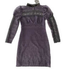 Topshop Plum & Black Lace Cocktail Mini Dress - Long Sleeve Size 8 UK - BNWT