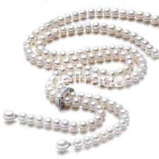 900mm vintage real long freshwater white pearl necklace