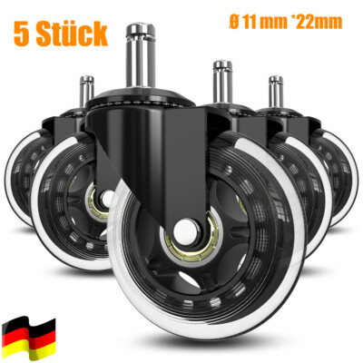 5er Set Bürostuhlrollen Räder Laminat Hartbodenrollen Caster Stuhlrollen Ø 11mm