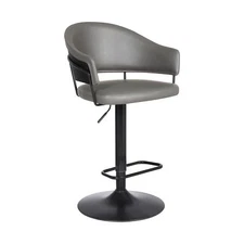 25 Gray And Black Iron Swivel Adjustable Height Bar Chair