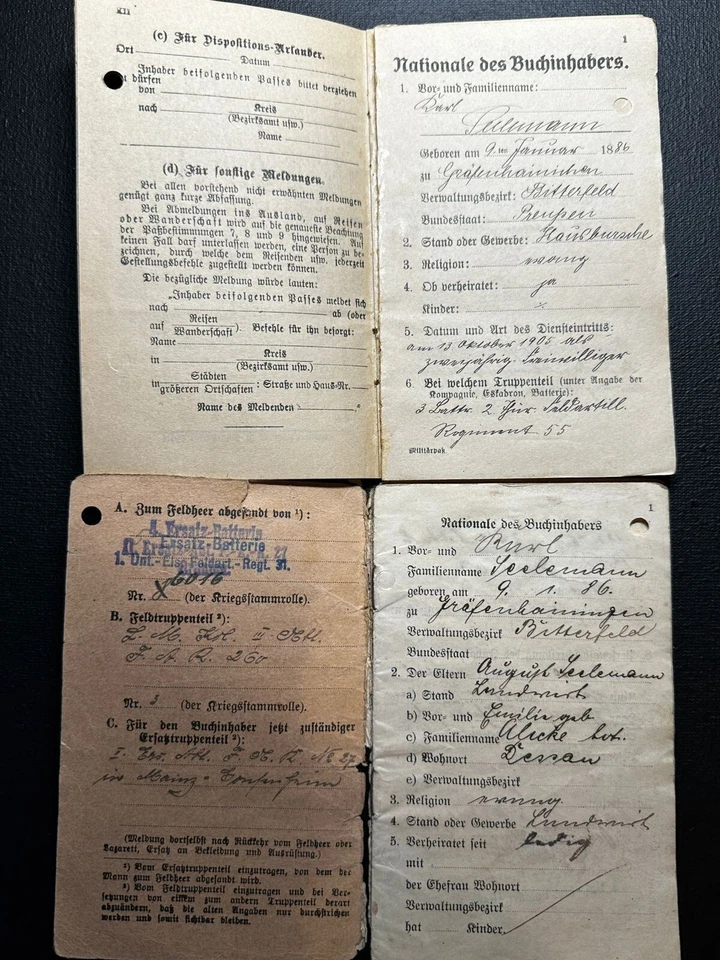 Original WWI Soldbuch & Military Pass SEELEMANN Iron Cross Artillery Gas 1917 - Image 3 of 4