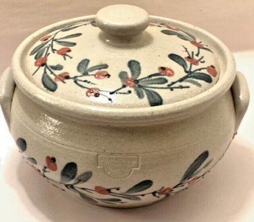 Salmon Falls Special Pattern Cranberry Pottery Crock with Lid Salt Glazed 2006