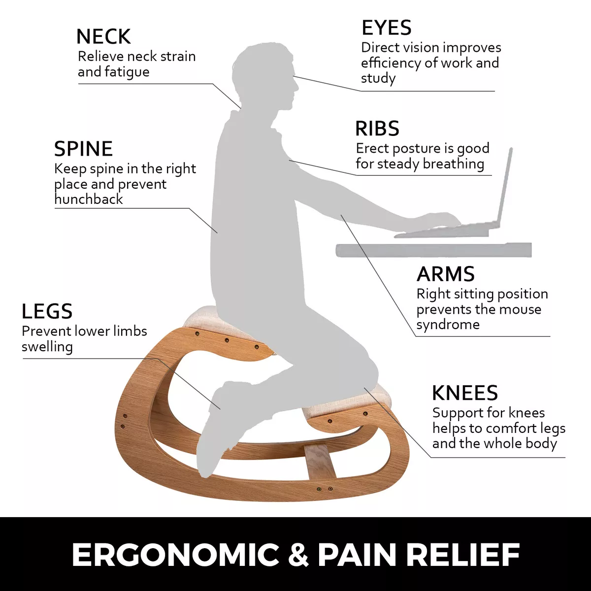 VEVOR Ergonomic Kneeling Chair bentwood Stool Strengthen Muscles
