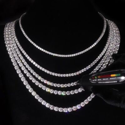 3mm VVS1 D Moissanite Tennis Chain Necklace 925 Sterling Silver Passes Tester