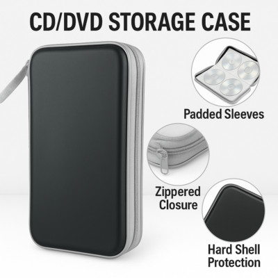 96 Disc CD DVD Case Holder  Storage Wallet Binder Hard Shell for Car Home Travel