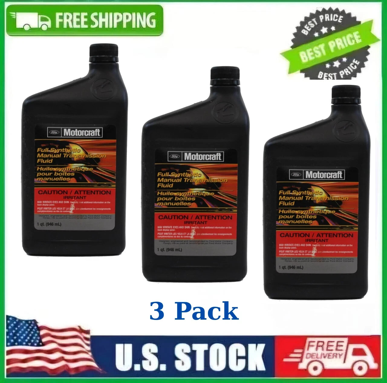 Ford Genuine Ford Fluid XT-M5-QS Full Synthetic Manual Transmission Fluid- 3PACK