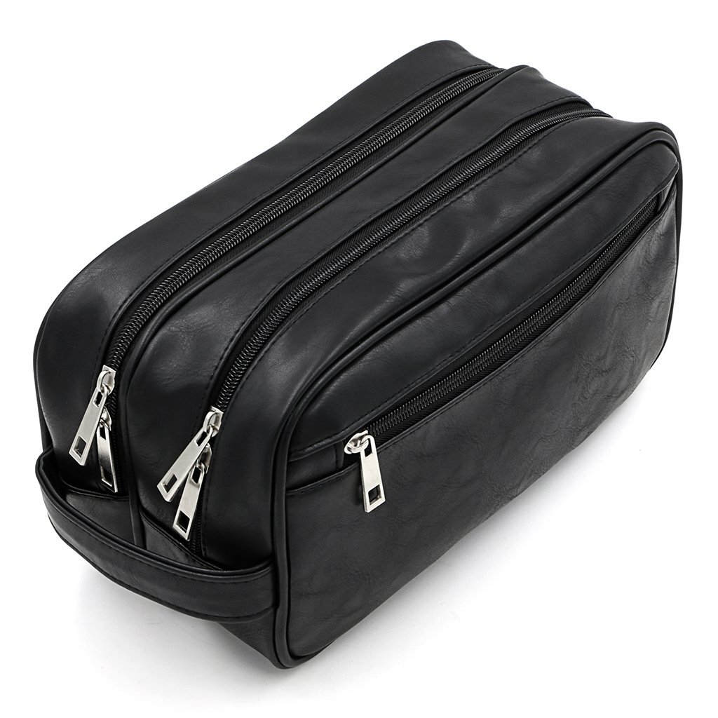 Unisex PU Leather Waterproof Travel Toiletry Bag Organizer For Shaving Cosmetics