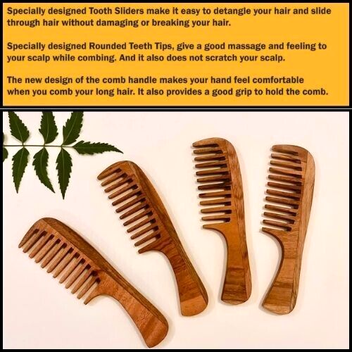 Wooden Neem Comb Natural Hair Care Scalp Wellness Handcrafted Herbal Wood NEW - Picture 6 of 8