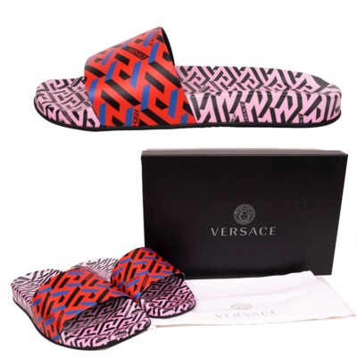 37 NEW $450 VERSACE Woman's Orange Pink LA GRECA Logo