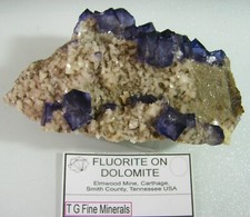 BLUE HIGHLIGHTS FLUORITE ON DOLOMITE,  Elmwood Mine, Carthage, Tennessee USA