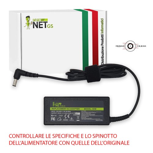 Caricabatteria 19,5V 3,33A 65W compatibile con Sony Vaio VGP-AC19v49 (6,5x4,4mm) - Foto 2 di 6