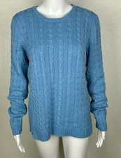 Talbots Womens Cable Knit Sweater Size L Blue Preppy Coastal Classic Minimalist