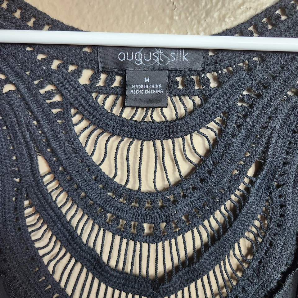 Jaqueta de chiffon preta feminina August Silk com incrustação de crochê e borlas - Tamanho M - Imagem 3 de 4