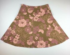 Express Design Studio Sz 4 High Waist Brown Pink A Line Floral Knee Length Skirt