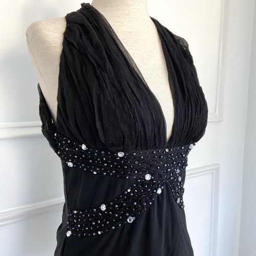 Amanda Adams Couture Halter Top Womens Sz Small Black Hand Beaded Chiffon NWT - Picture 11 of 12