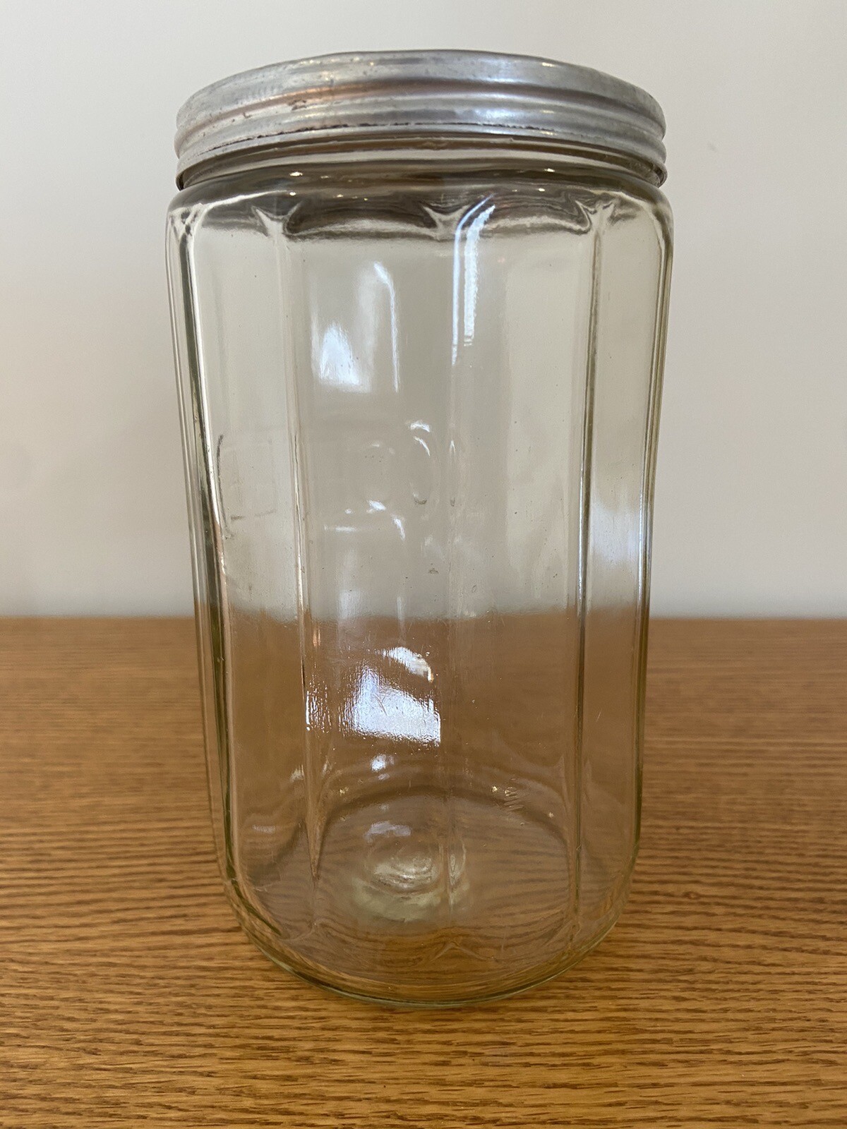 Sellers Antique Vintage Glass Coffee Canister Jar With Paneled Sides