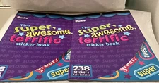LOT OF 2 DARICE 2008 STICKER BOOKS "THE SUPER AWESOME TERRIFIC STICKER BOOK" NOS