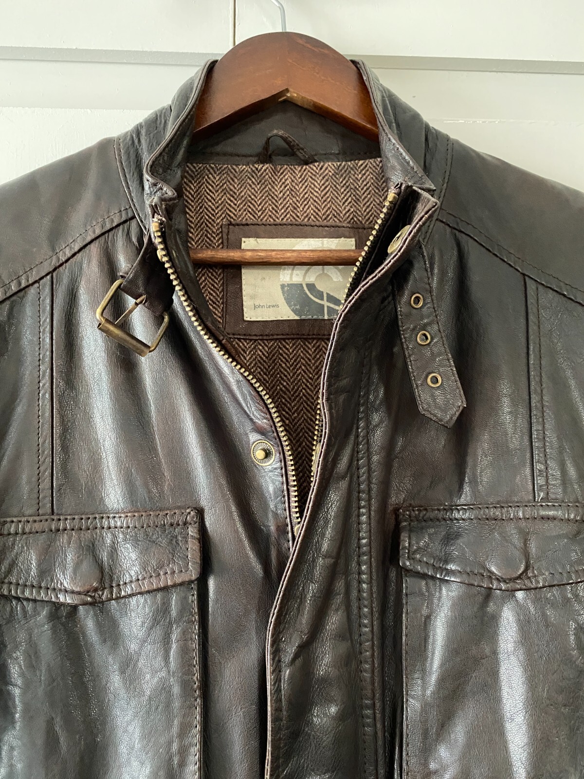 John Lewis Men's Leather Jacket / Coat Brown Large eBay
