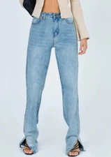 NWOT Lioness Alabama Blue Jeans Womens XXL High Waist Baggy Fit Split Ankle