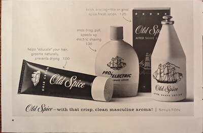 Old Spice After Shave and Hair Cream Half Page Vintage 1964 Folio Print Ad