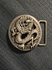 Mythical Chinese Dragon Fantasy Creature Openwork Pewter Belt Buckle