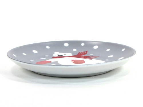 Crate & Barrel POLAR BEAR 6.5" Dessert Plate Set 4P Skating Red White Silver MIB - Picture 5 of 12