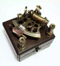 J. Scott London Brass Ship History Sextant with Hardwood Box. Vintage Solid Rare