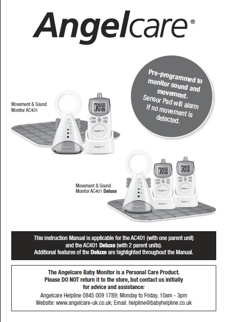 Angelcare AC401 Movement Sound BABY MONITOR Sensor Pad