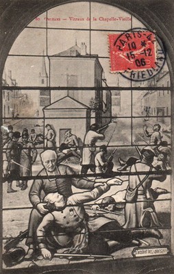 Old postcard 45 - Orleans (Loiret). 80. Stained glass windows of the Chapel-Vieille, battle of the Aydes