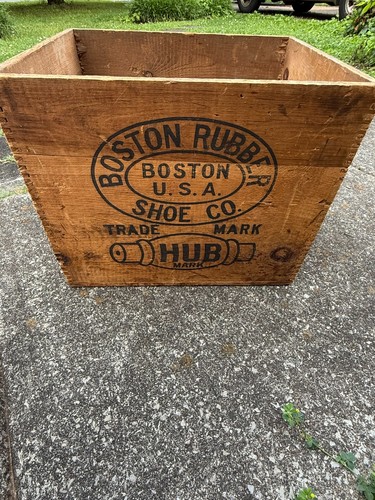Antique Dovetail Boston Rubber Shoe Company Hub Mark Wooden Advertising Crate
