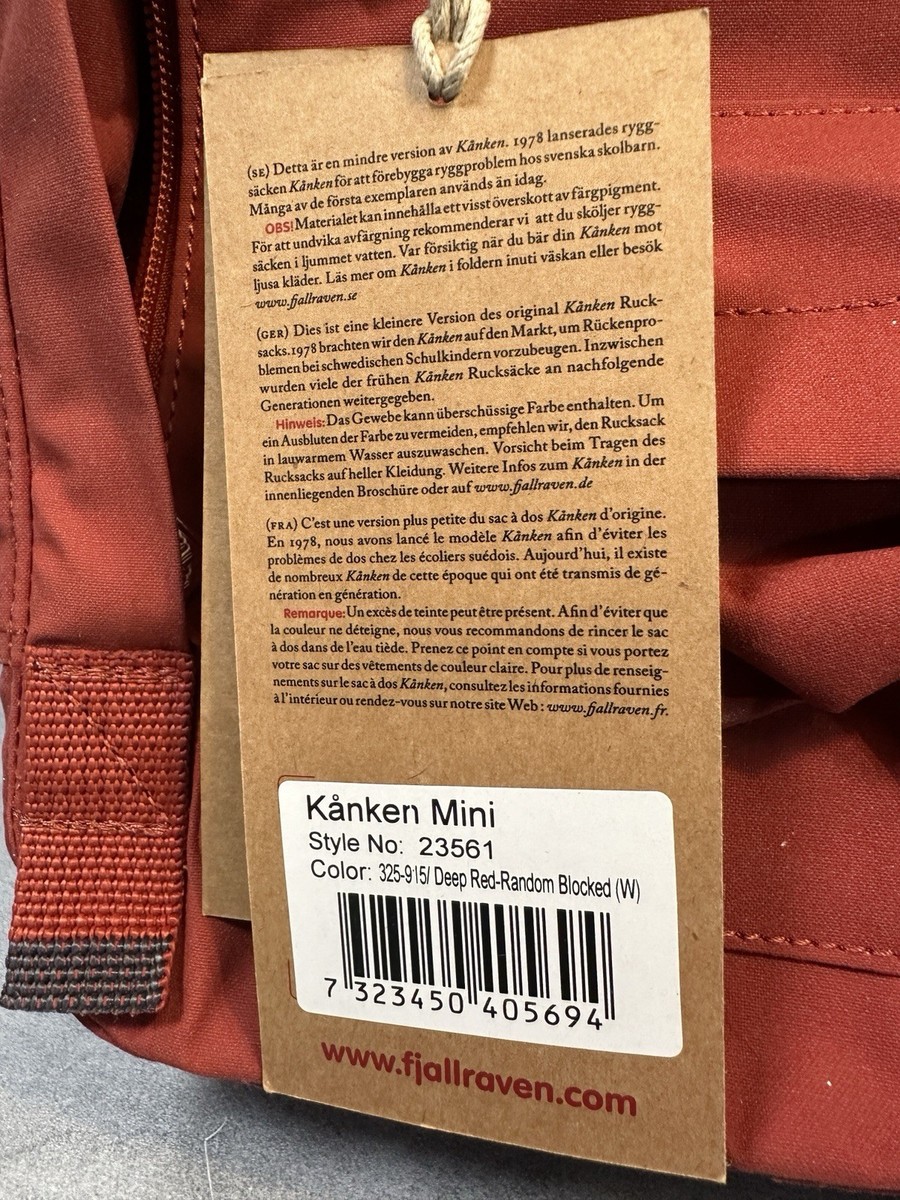 s Fjallraven Kanken Mini Ox Red Goose Eye Style 23561 Backpack Tote