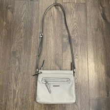 Dana Bachman Gracie Taupe Grey Crossbody Purse Faux Leather Multi Pocket Handbag