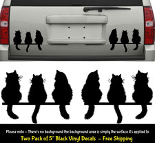 Cat Trio Sitting Two 5" Black Vinyl Graphic Decal Car Windows Laptop Notebook