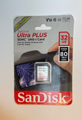 San  Disk  32GB Ultra Class 10 SDHC UHS-I Memory Card Up to 80MB, Grey/Black