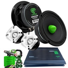 Car Set Audio: 650W 6.5" Midrange Speakers  1800W 4" Tweeters  1600W Amp  Kit
