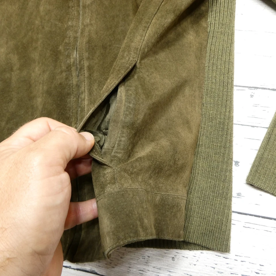 Chaqueta Pendleton Mujer Mediana Cuero Verde Oliva Lana Merino Bolsillos con Cremallera Completa Foto 4 de 4