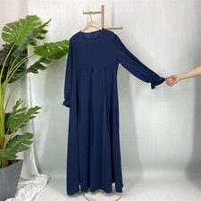 Long Dress Button Flared Sleeves Abaya Elegant Women Kaftan Maxi Robe Arab Gown