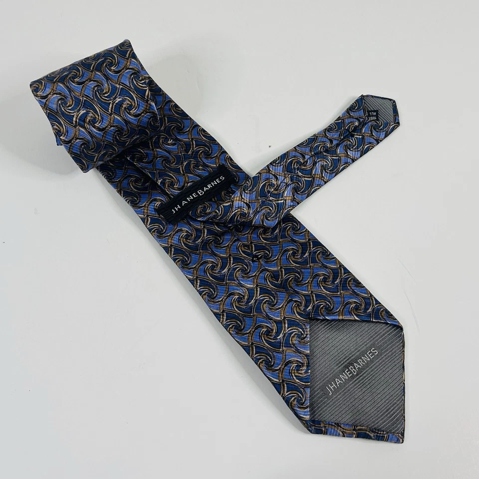 Corbata Jhane Barnes 100 % seda geométrica azul dorado 3 3/4 x 59 1/4 Italia Foto 2 de 3