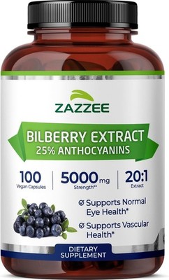 Zazzee Extra Strength Bilberry Extract, 25% Anthocyanins, Dietary Supplement
