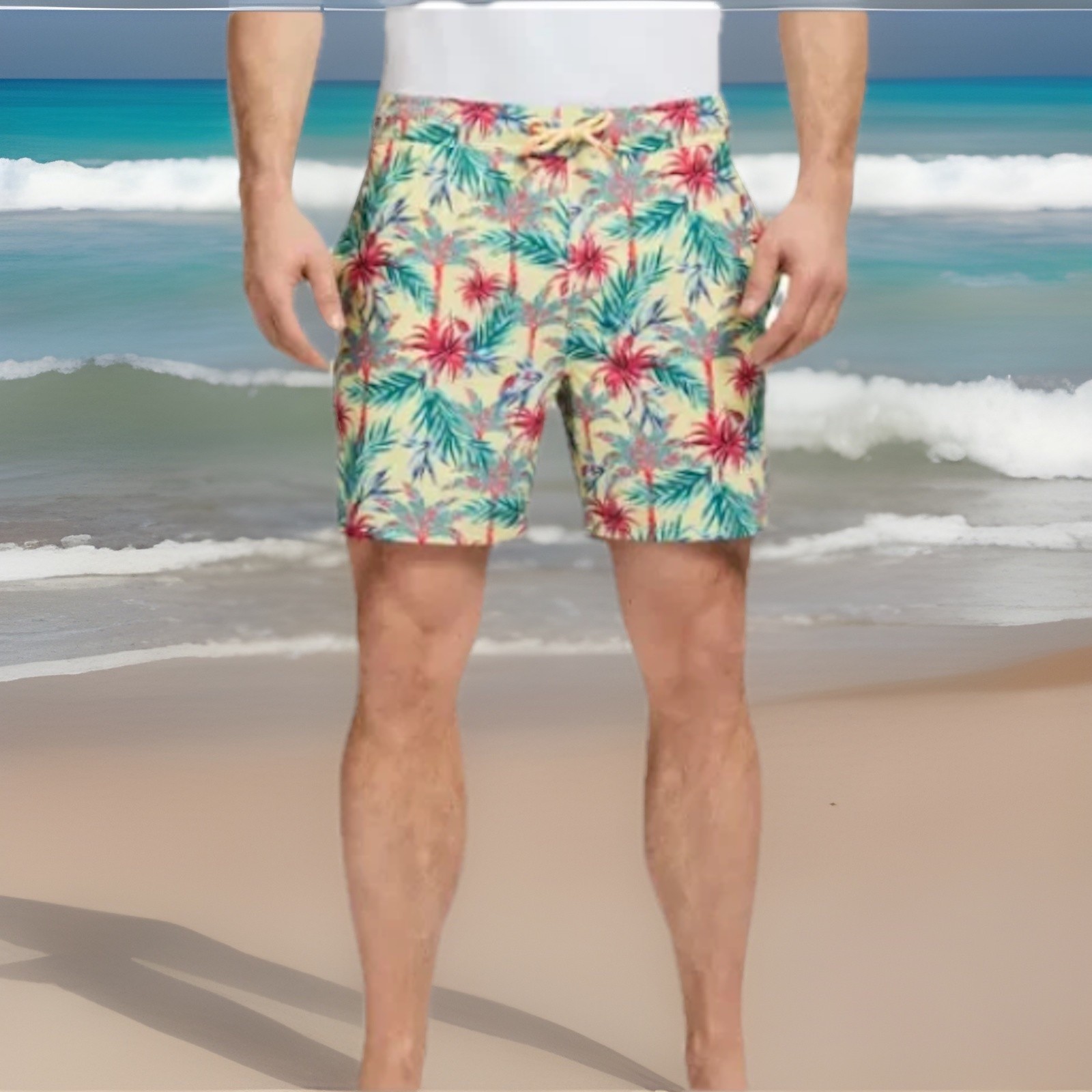 IZOD Saltwater Mens Yellow Floral Print I (6.25&rsquo;&rsquo;) SWIM 