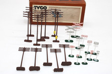 VTG Tyco HO Scale Lot 24 Train Accessories Telephone Poles Trackside Signs Box