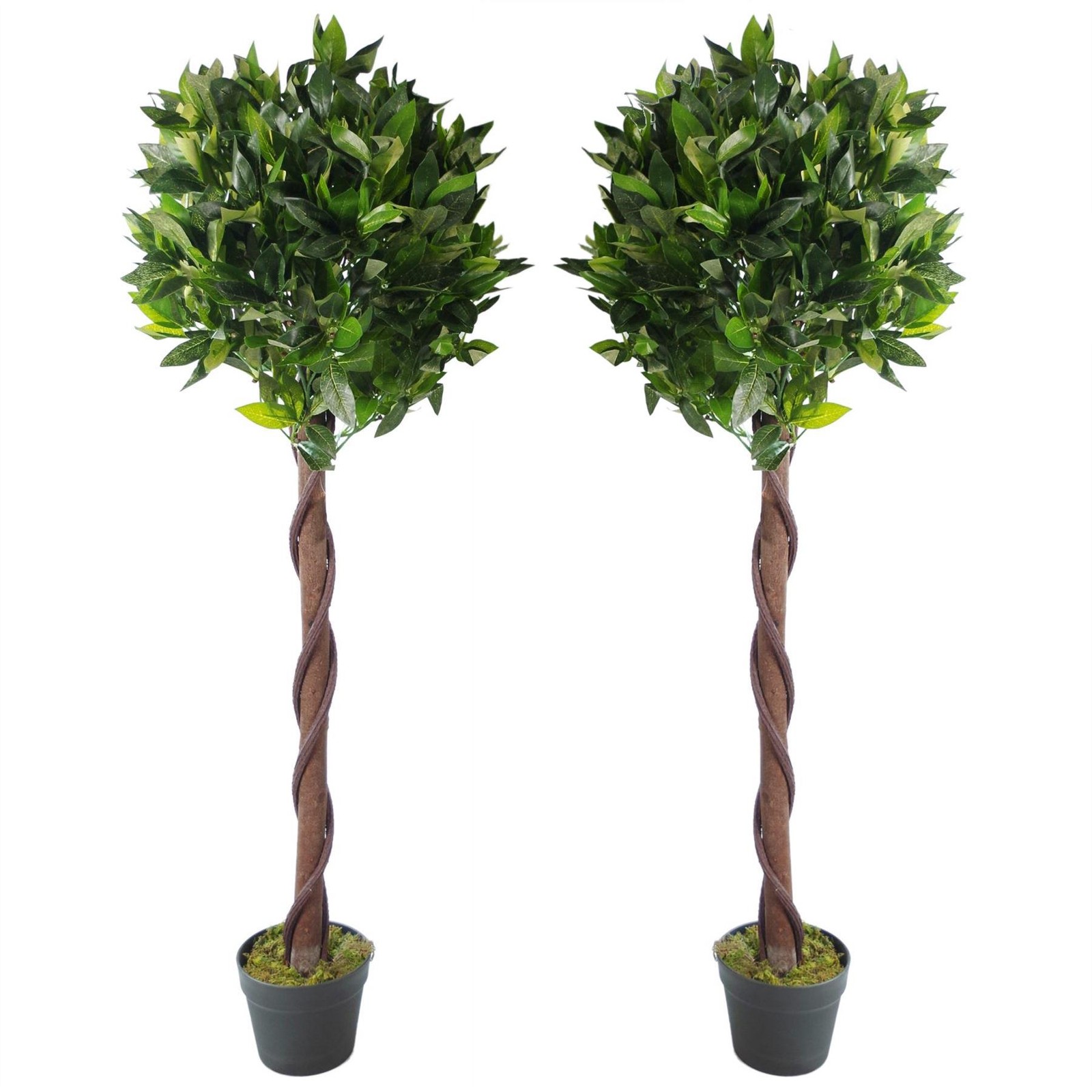 Leaf Artificial Topiary Bay Laurel Ball Trees - 120cm (4ft) - Twisted Trunk - Green - Pair - Image 2